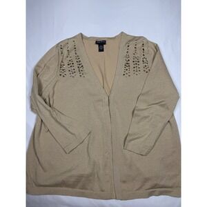 Maggie Barnes Embellished Cardigan Gold Metallic Sparkle Open Knit Plus Size 4X